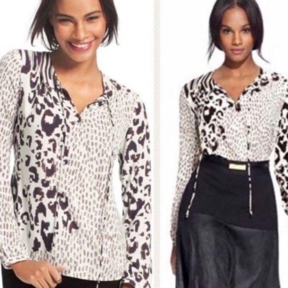 CAbi Animal Print Leopard & Stripes Wrap Blouse Top Silky Lightweight Size L - Picture 10 of 16